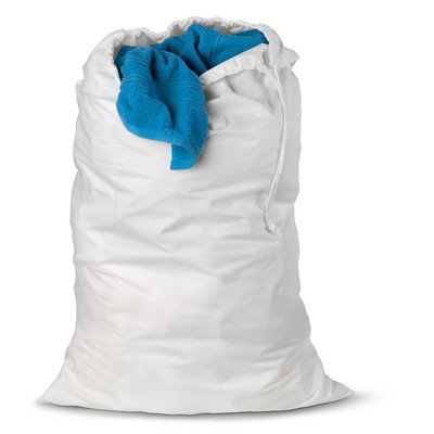 16x18x3 White plastic laundry bag with cotton drawstring, No. 151-16183C